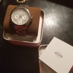 Fossil watch silver with rhinestoned face